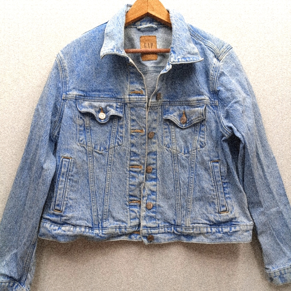 Gap Denim Jacket Womens Large Crop Cropped Light Blue Coat